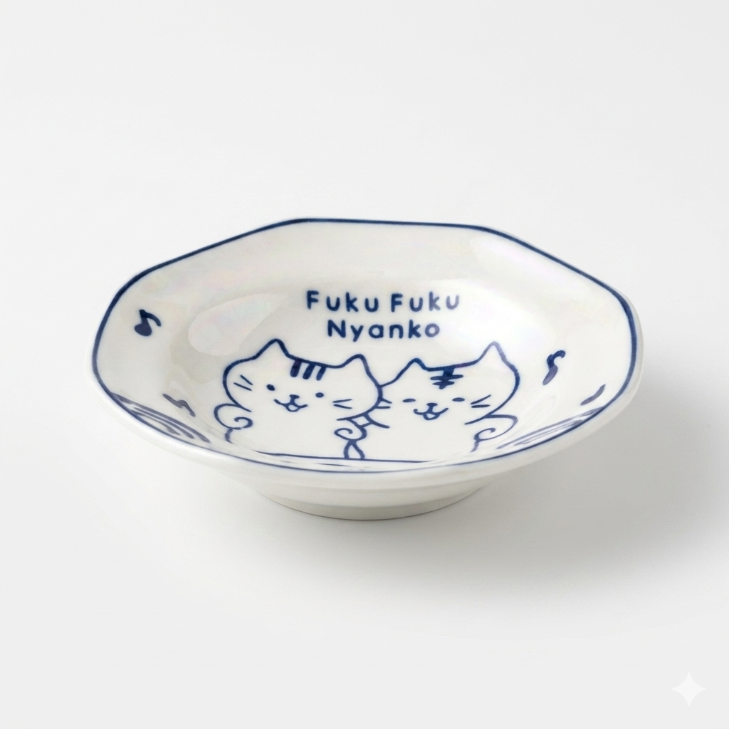 FFN Blue-dyed Octagonal Flavoring Dish - Friendship Cat