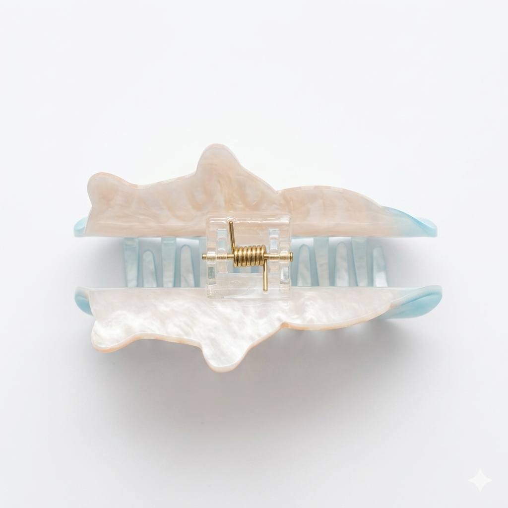 FFN Sleeping Cat Acrylic Hair Clip Snapper Blue