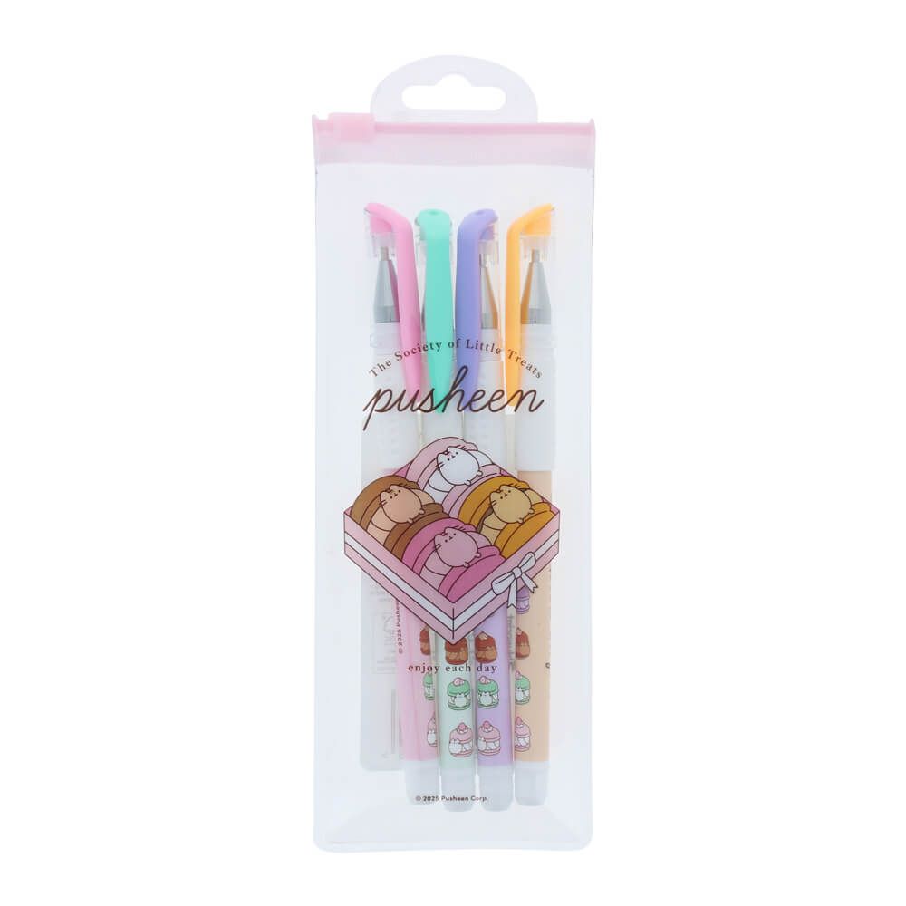 Lot De 4 Stylos Gel Pusheen - Motifs Macarons Adorables - Pochette Transparente - Papeterie Mignonne Pour École, Bureau, Journal - 8
