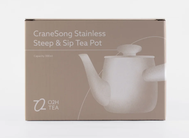 O2H Tea Crane Song Stainless Steep & Sip Tea Pot- Black