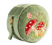 Load image into Gallery viewer, Powder Design Round Velvet Jewellery Box - Toadstools