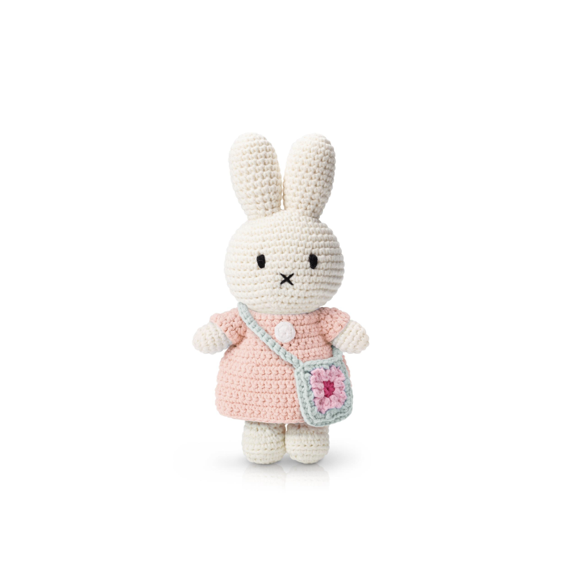 Miffy Handmade and her Pastel Pink Dress and Flowerbag 25cm