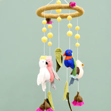Load image into Gallery viewer, Tara Treasures - Baby Cot Mobile - Australian Birds - Cockatoo, Lorikeet, Galah and Kookaburra
