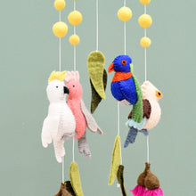 Load image into Gallery viewer, Tara Treasures - Baby Cot Mobile - Australian Birds - Cockatoo, Lorikeet, Galah and Kookaburra