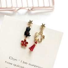 Load image into Gallery viewer, Luninana Earrings - The Black Sakura Cat Earrings YBY011
