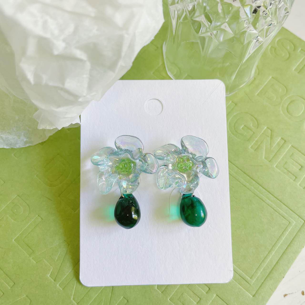 Luninana Earrings - Crystal Jade Flower Earrings LL005