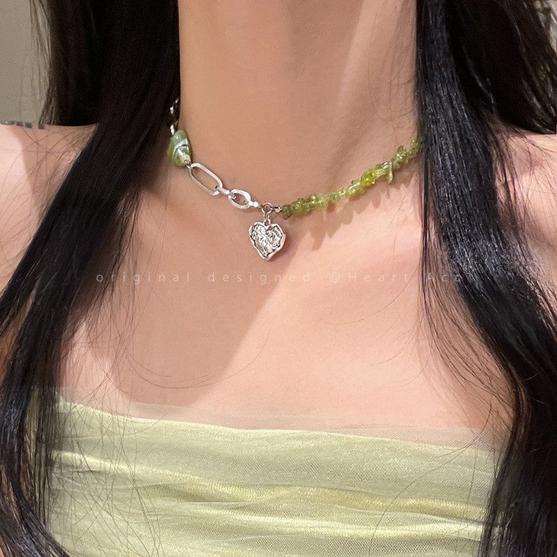Luninana Necklace - Green Crystal Heart Necklace YX031