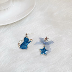 Luninana Clip-on Earrings - Marble Blue Cat Earrings YBY042