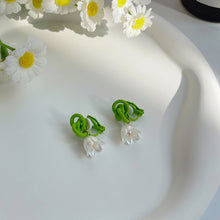 Load image into Gallery viewer, Luninana Clip-on Earrings -  White Bluebell With Dark Green Knot YBY077