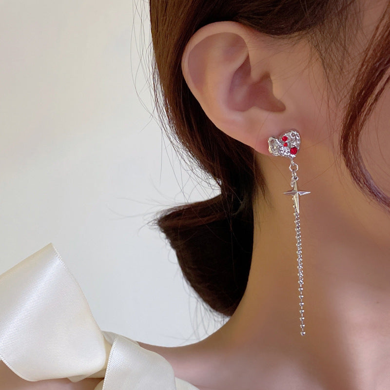 Luninana Earrings - Red Diamond Heart Earrings YBY039