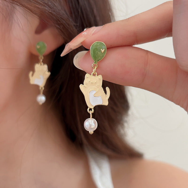 Luninana Clip-on Earrings - Jade Dancing Kitten YBY068