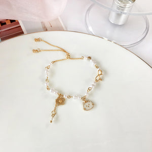 Luninana Bracelet - White Pearl Cat with Ribbon Bracelet YBY019