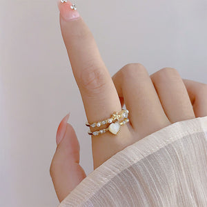 Luninana Ring - Heart Gemstone with Pearl Ring XX018