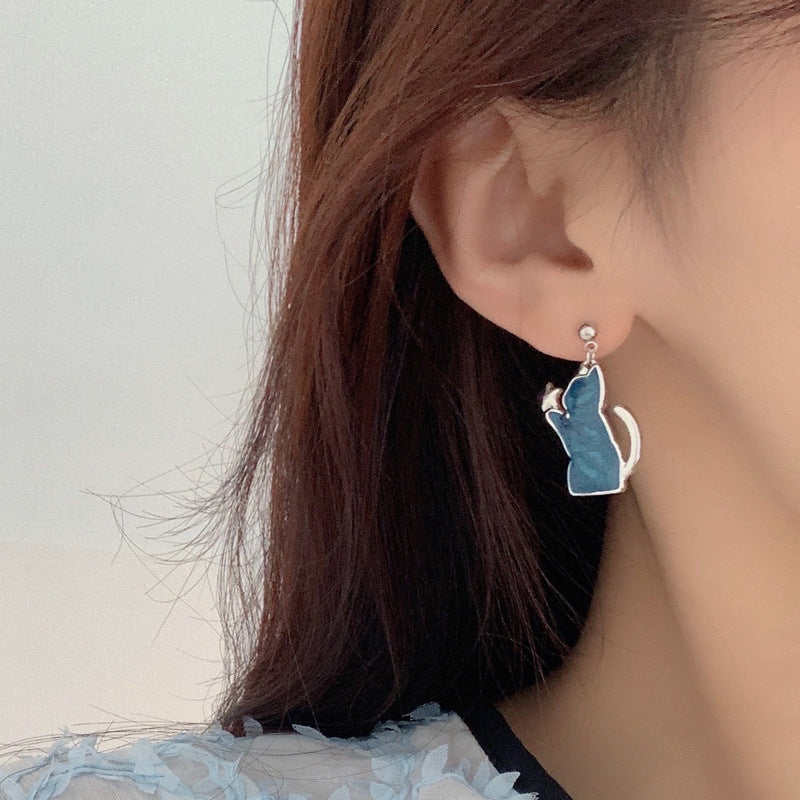 Luninana Earrings - Marble Blue Cat Earrings YBY041