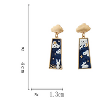 Load image into Gallery viewer, Luninana Earrings - Star Gazing Bunny Rectangle Earrings YBY054