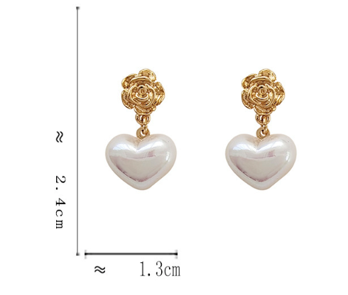Luninana Earrings - Pearl Heart with Golden Flower Earrings YBY056