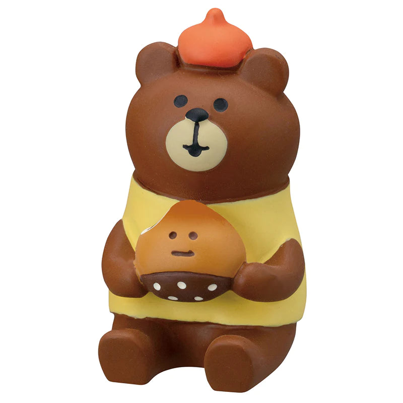 Decole Concombre Figurine - Bread & Coffee Shop - Brown Bear & Chestnut Bread