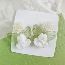 Load image into Gallery viewer, Luninana Clip-on Earrings -  Angel Butterfly with White Rose Earrings LL007