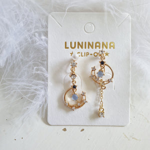 Luninana Clip-on Earrings -  Hanging Moon with Pearl Earrings LL014