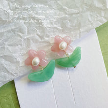 Load image into Gallery viewer, Luninana Clip-on Earrings -  Pink Jade Flower with Pearl Earrings LL024