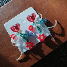 Load image into Gallery viewer, Luninana Clip-on Earrings - Wine Heart with Tassel Floral Earrings LL028