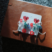 Load image into Gallery viewer, Luninana Clip-on Earrings - Wine Heart with Tassel Floral Earrings LL028
