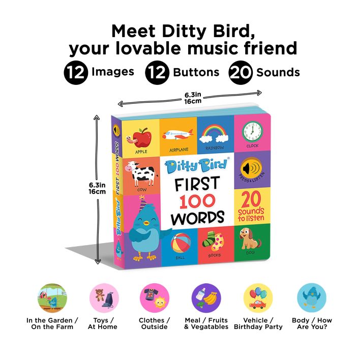 Ditty Bird First 100 Words Multi-Coloured 16x2x16cm