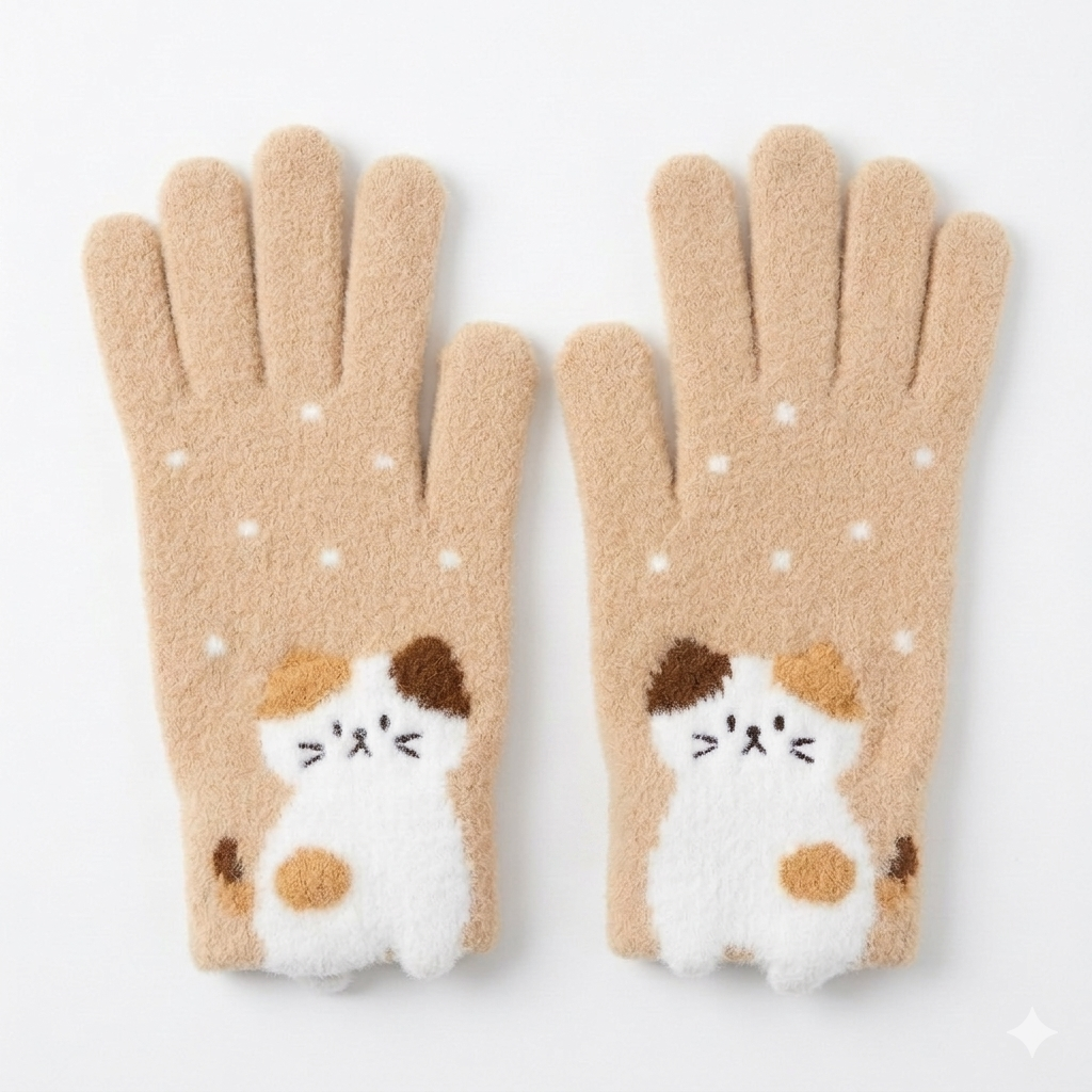 FFN Squatting Cat Gloves - Calico Cat