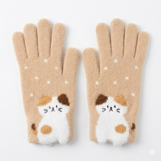 FFN Squatting Cat Gloves - Calico Cat