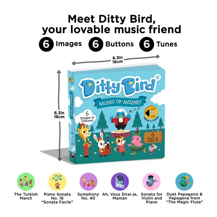 Ditty Bird Music of Mozart Multi-Coloured 16x2x16cm