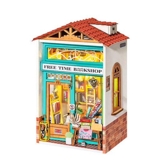 Robotime Rolife 3D DIY Wooden Puzzle Free Time Bookshop Miniature Dollhouse Kit DS008
