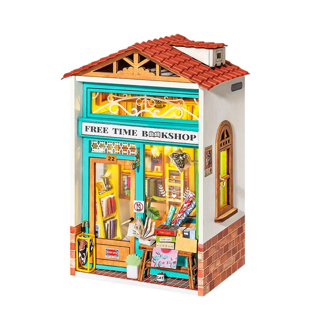 Robotime Rolife 3D DIY Wooden Puzzle Free Time Bookshop Miniature Dollhouse Kit DS008