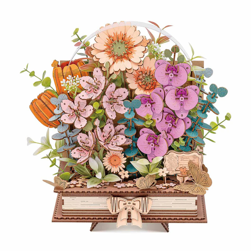 Robotime Rowood DIY 3D Flower Puzzle - Wooden Blooming Book TW04H