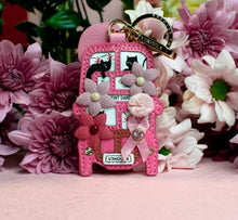 Load image into Gallery viewer, Vendula X Pink Ribbon Foundation - London Cats &amp; Corgis Floral Pink Bus Key Charm
