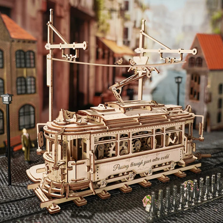 Robotime ROKR 3D DIY Wooden Puzzle Mechanical Models Classic City Tram