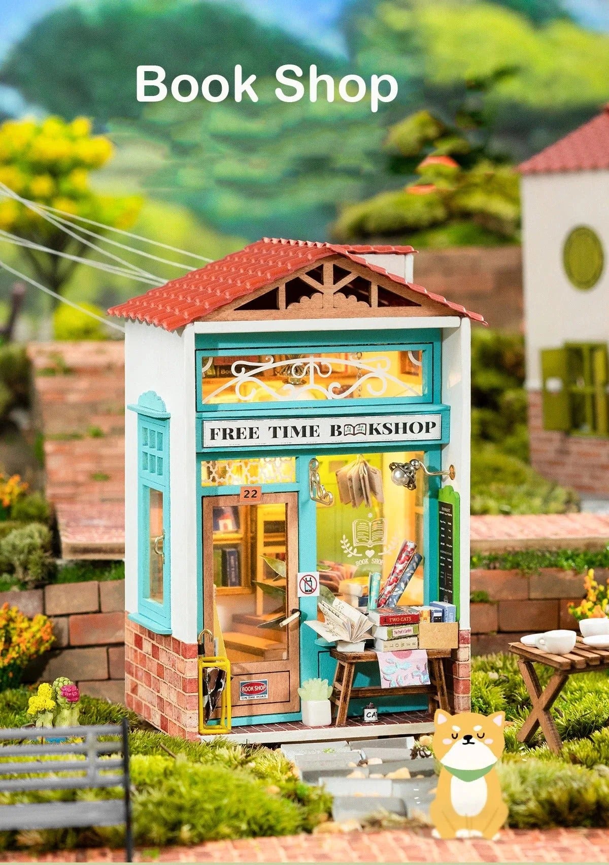 Robotime Rolife 3D DIY Wooden Puzzle Free Time Bookshop Miniature Dollhouse Kit DS008