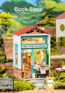 Robotime Rolife 3D DIY Wooden Puzzle Free Time Bookshop Miniature Dollhouse Kit DS008