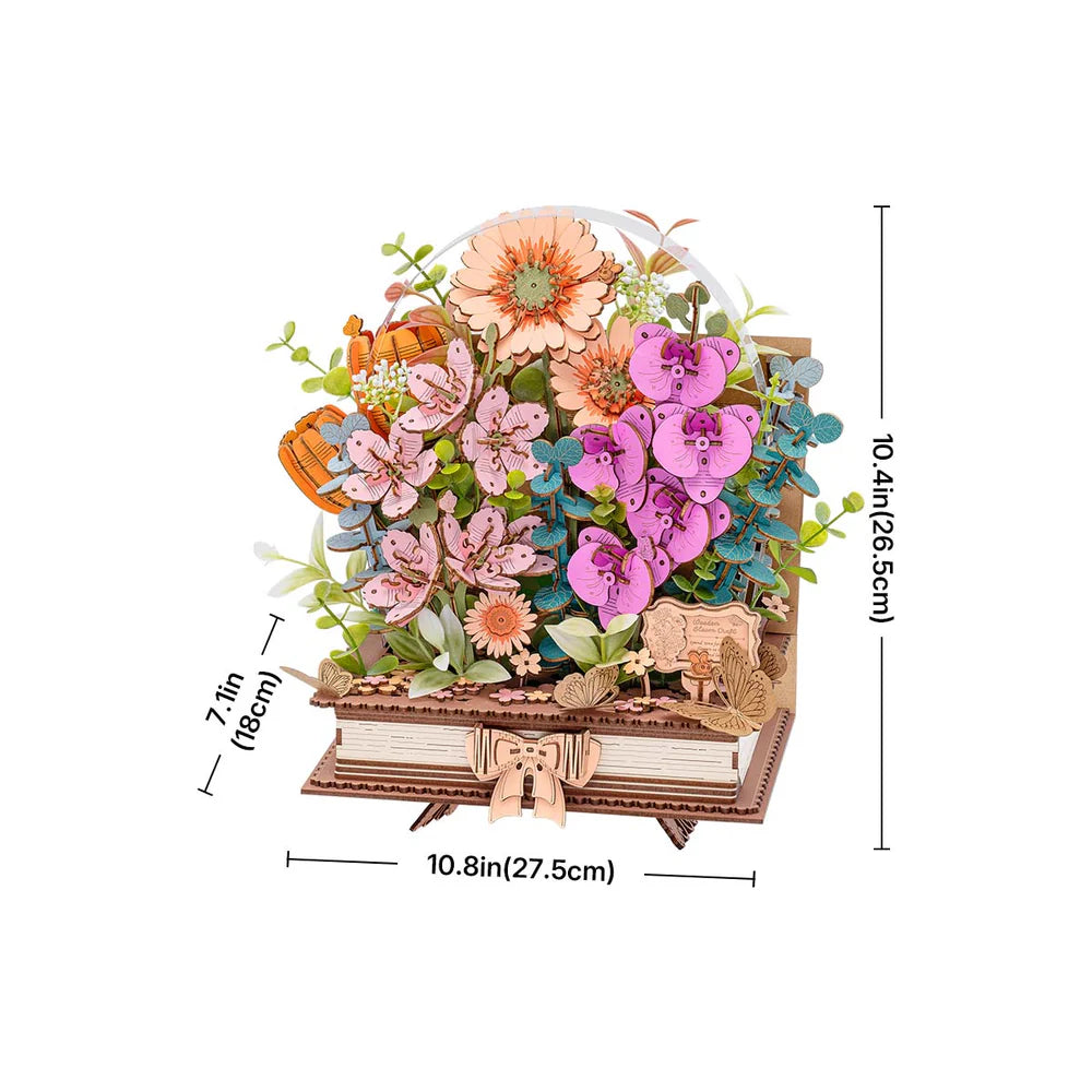 Robotime Rowood DIY 3D Flower Puzzle - Wooden Blooming Book TW04H