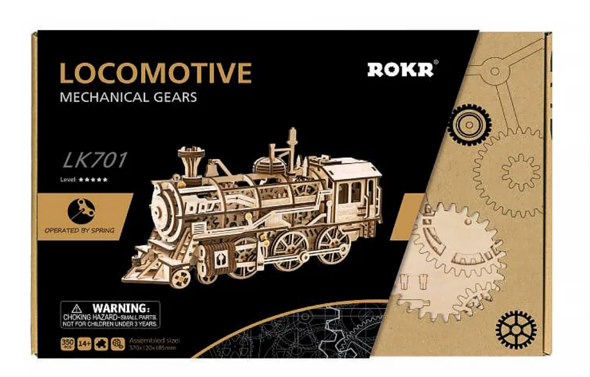 Robotime ROKR 3D DIY Wooden Puzzle Mechanical Gear Drive Locomotive