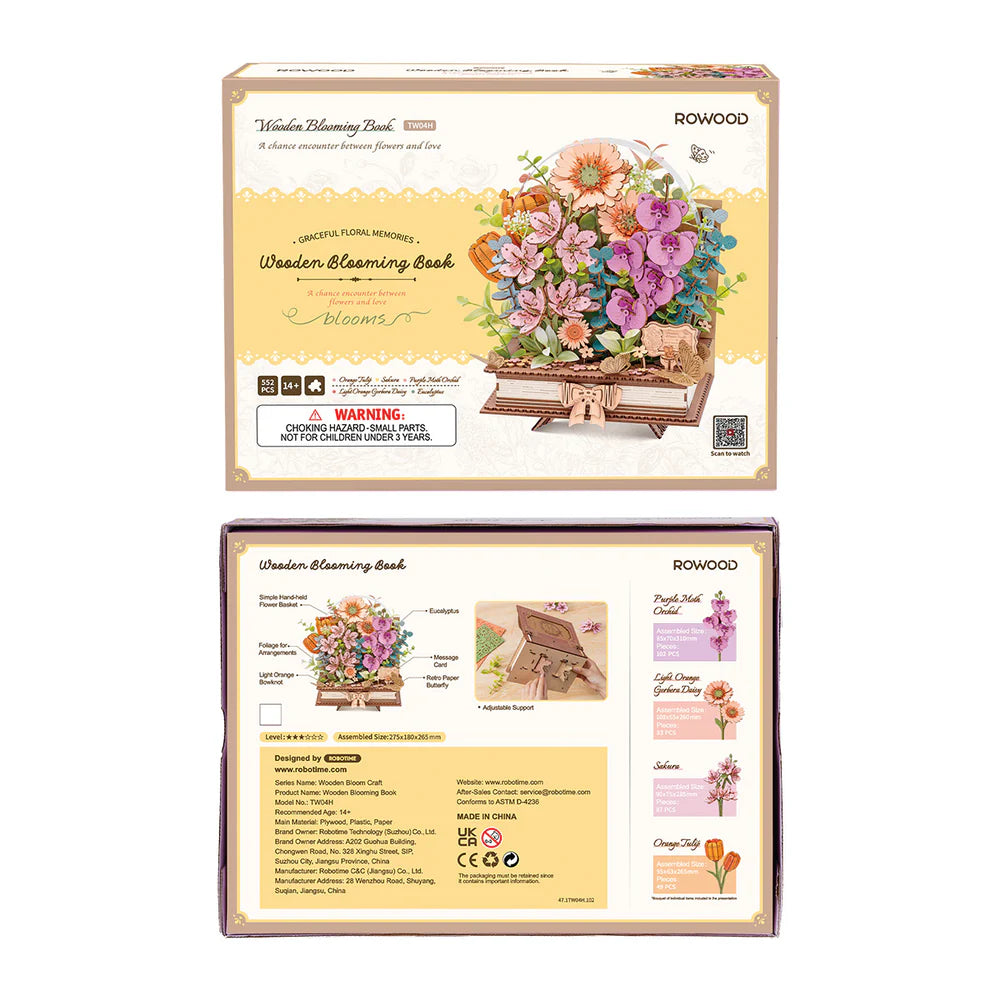 Robotime Rowood DIY 3D Flower Puzzle - Wooden Blooming Book TW04H