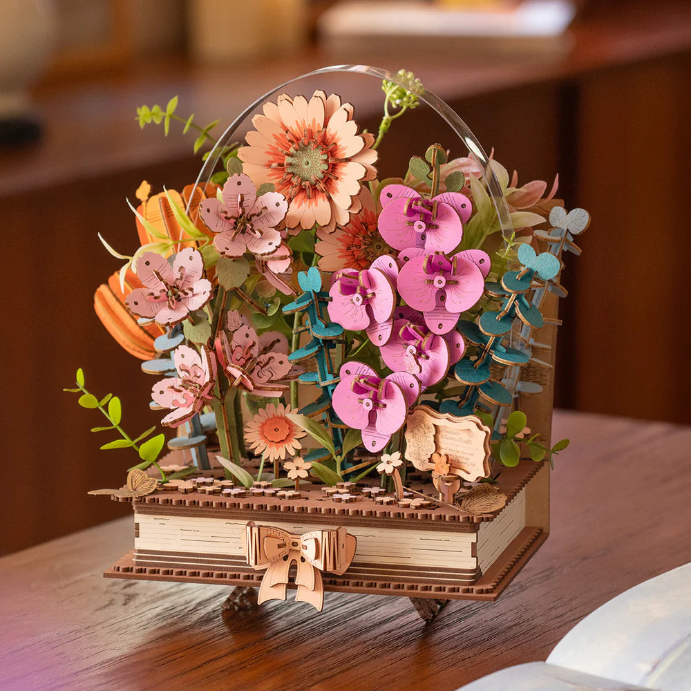 Robotime Rowood DIY 3D Flower Puzzle - Wooden Blooming Book TW04H