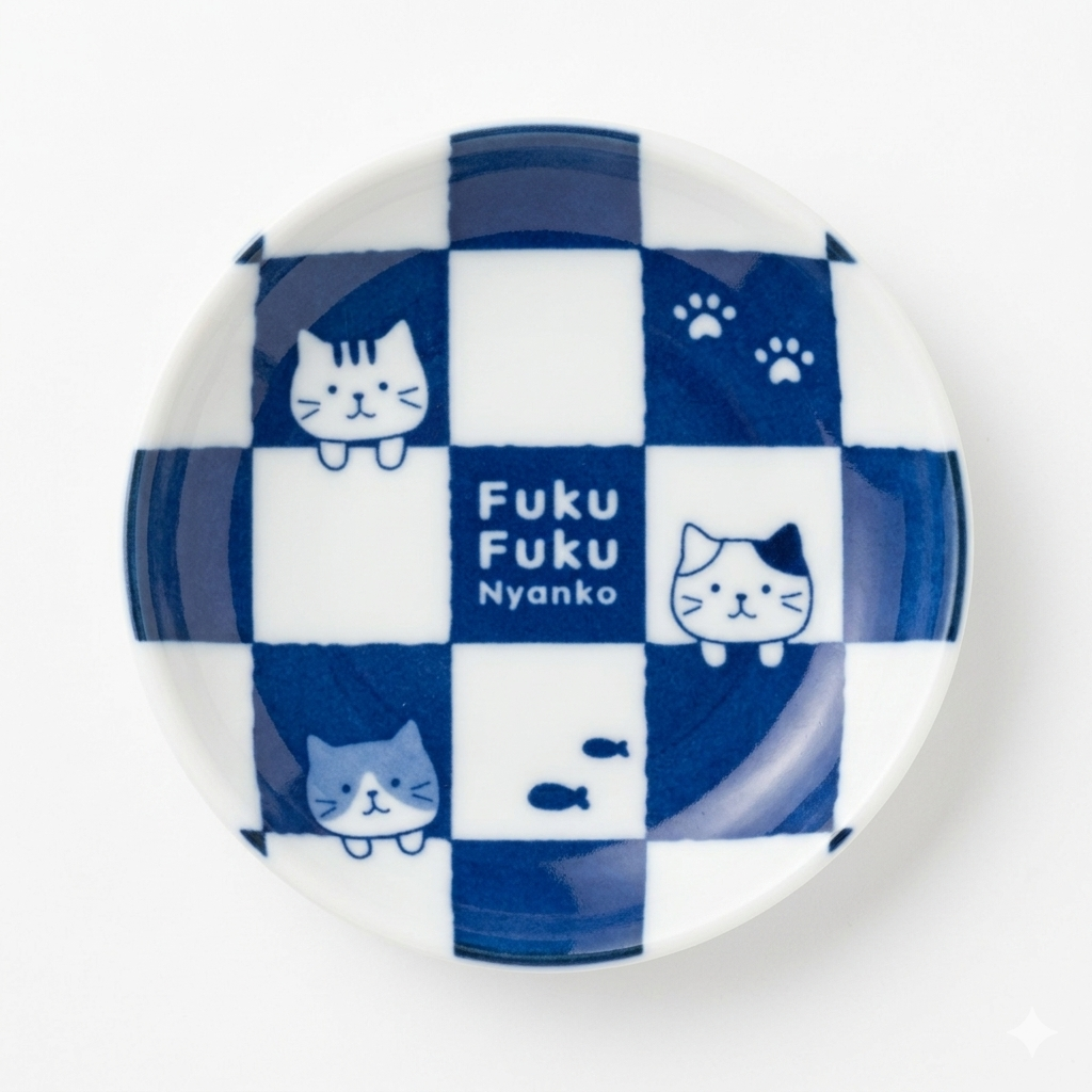FFN Blue-dyed Sauce Dish - Friendship Cat