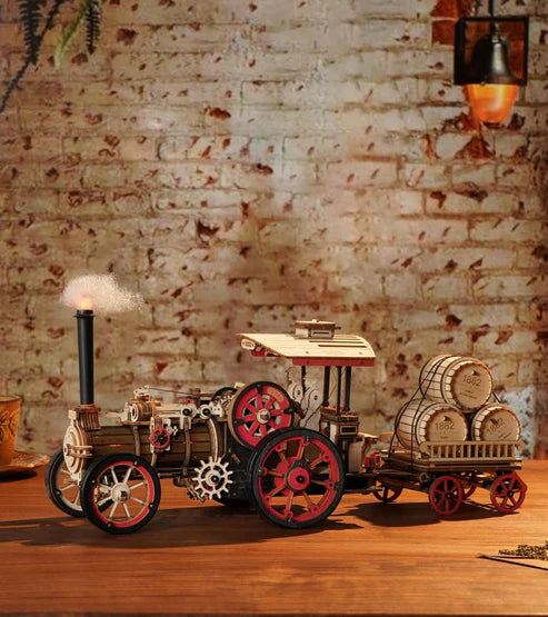 Robotime Steam Engine Tractor Assembly Wooden Puzzles Vehicle