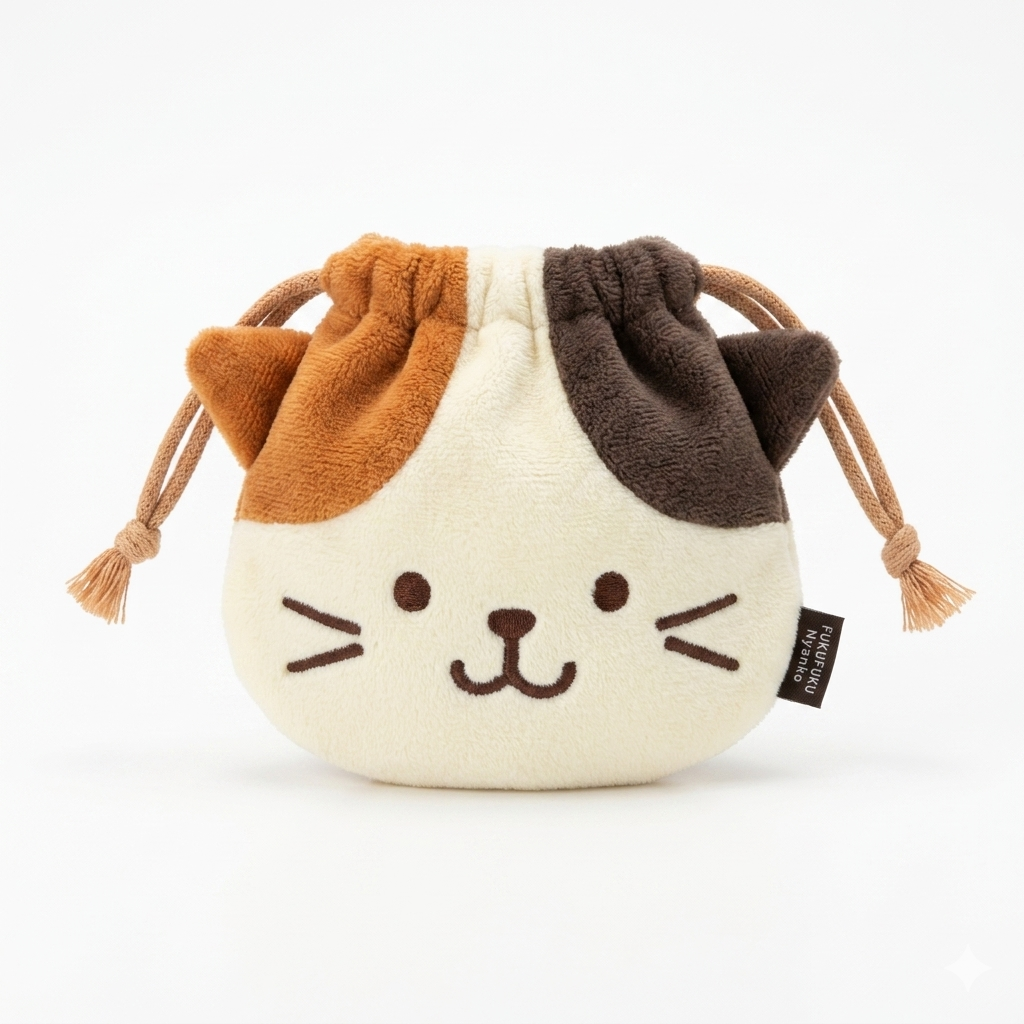 FFN Cat Head Drawstring Storage Bag - Calico Cat
