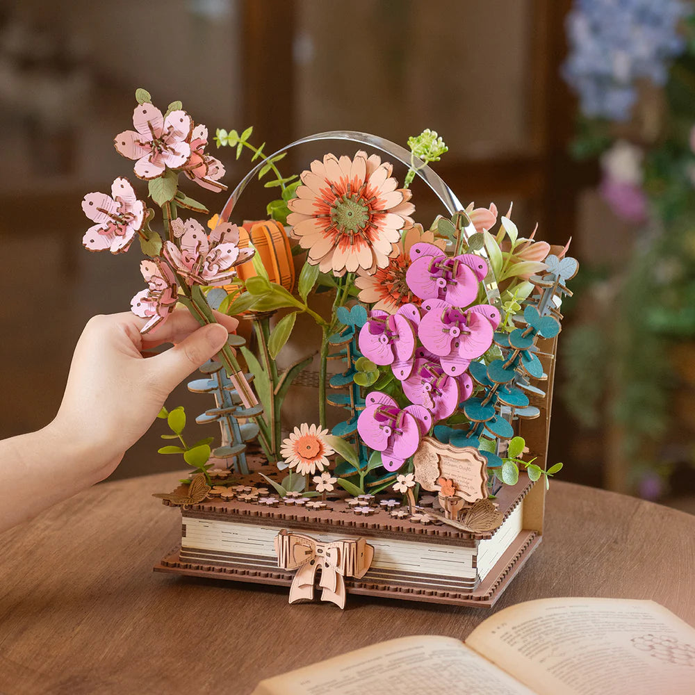 Robotime Rowood DIY 3D Flower Puzzle - Wooden Blooming Book TW04H