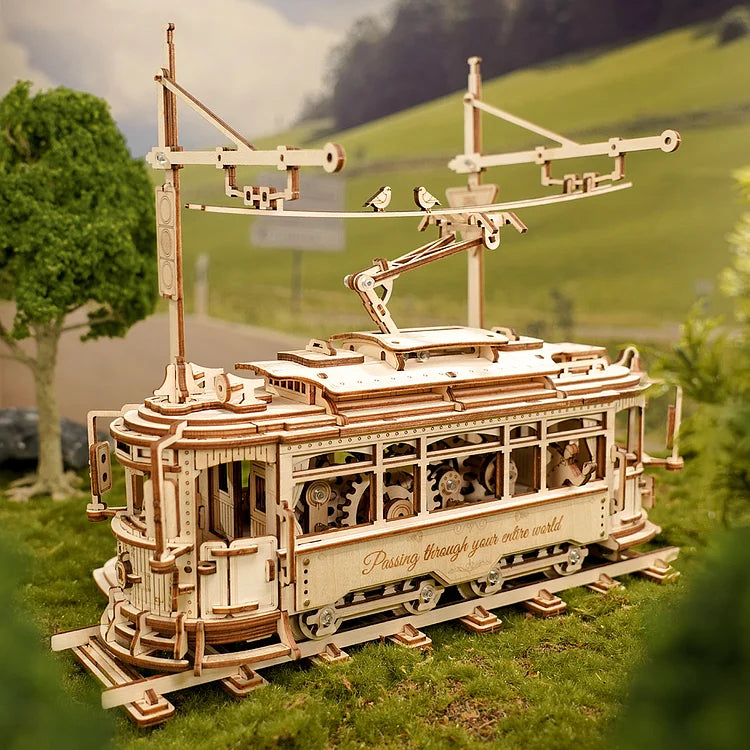 Robotime ROKR 3D DIY Wooden Puzzle Mechanical Models Classic City Tram