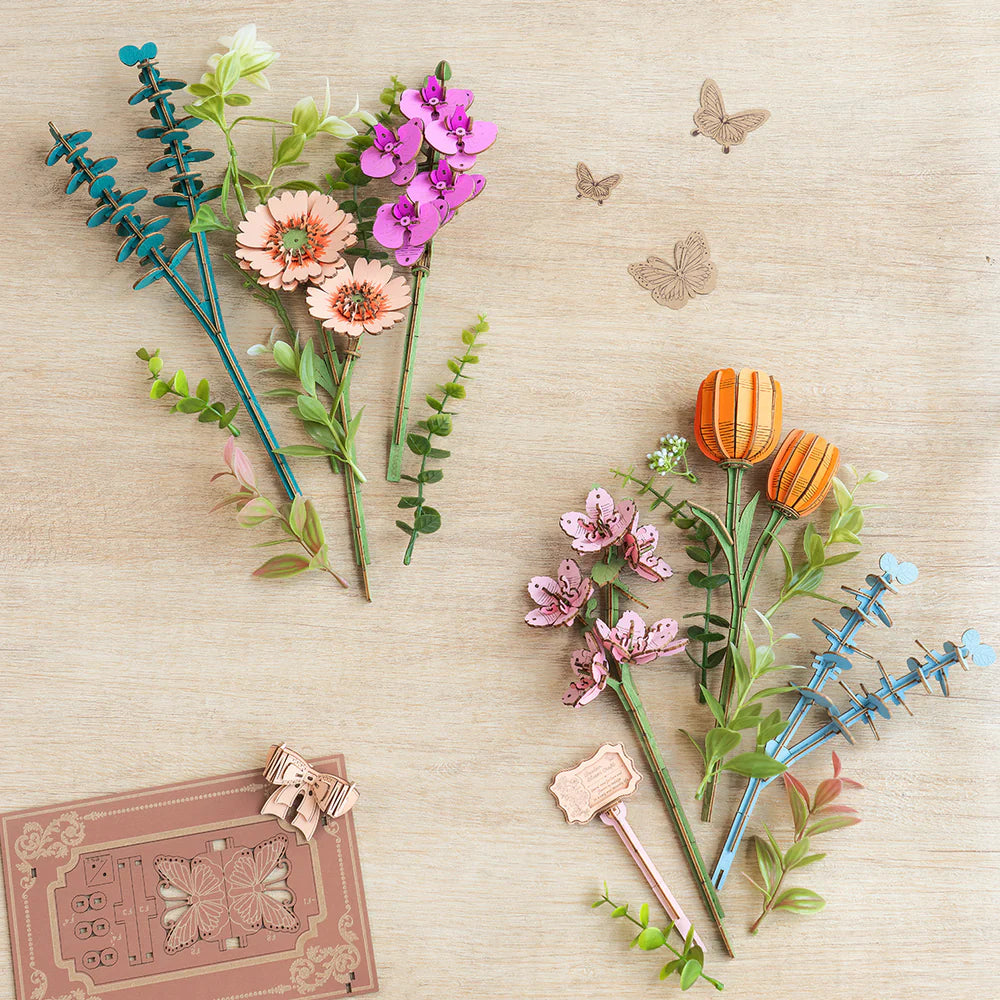 Robotime Rowood DIY 3D Flower Puzzle - Wooden Blooming Book TW04H