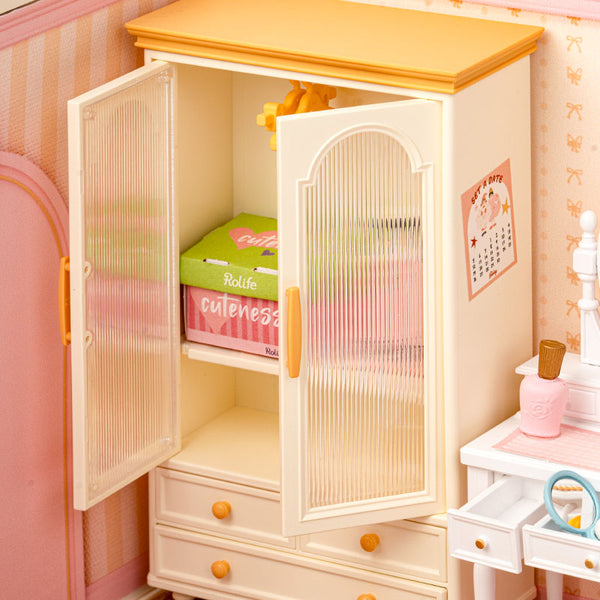 Robotime Rolife Lovely Pink Bedroom DIY Miniature House DW016