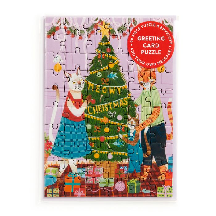 Galison Meowy Christmas Greeting Card Puzzle Multi-Coloured 18.7x13.5x0.5cm