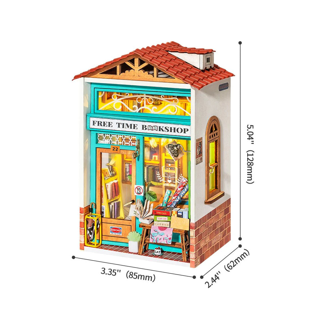 Robotime Rolife 3D DIY Wooden Puzzle Free Time Bookshop Miniature Dollhouse Kit DS008